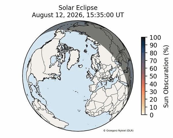 partielle Sonnenfinsternis am 12.06.2026 zum Sonnenuntergang