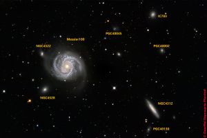 Messier100 & NGC4312 im Überblick mit anderen Begleitgalaxien - (Virgo-Galaxienhaufen) Sternbild Haar der Berenike • Entfernung ca. 68 Mio. Lichtjahre | Teleskop CDK17inch | Aufnahme: B.M. • Doerffel Sternwarte©