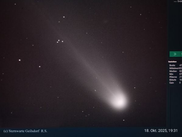 Komet C/2025 A6 Lemmon | Aufnahme Details: Teleskop CDK17 fokal | Bildschirmfoto 18.10.2025 19:31Uhr MESZ  R.S. Komet C/2025 A6 Lemmon | Aufnahme Details: Teleskop CDK17 fokal | Bildschirmfoto 18.10.2025 19:31Uhr MESZ  R.S.