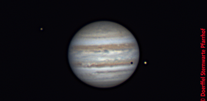 Jupiter mit 2 Monden und einem Finsternis Schatten auf der südlichen Hemisphäre • Aufnahme B.M. / R.S. | Teleskop: TEC APO 160 f/7 Fl. Apo • Doerffel Sternwarte©