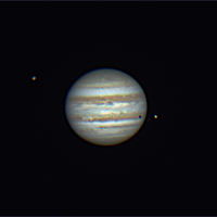 Jupiter mit 2 Monden und einem Finsternis Schatten auf der südlichen Hemisphäre • Aufnahme B.M. / R.S. | Teleskop: TEC APO 160 f/7 Fl. Apo • Doerffel Sternwarte©