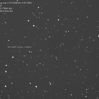 Pluto Bewegung vom 11.07. bis 13.07.2026 | Teleskop:CDK17 | Kamera: QHY600 | Aufnahme  R.S. | H&ouml;he Plutos w&auml;hrend der Aufnahme &uuml;ber dem Horizont: 10&deg; bis max. 16&deg;