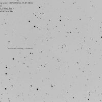 Pluto (invertiert) Bewegung vom 11.07. bis 13.07.2026 | Teleskop:CDK17 | Kamera: QHY600 | Aufnahme  R.S. | H&ouml;he Plutos w&auml;hrend der Aufnahme &uuml;ber dem Horizont: 10&deg; bis max. 16&deg;